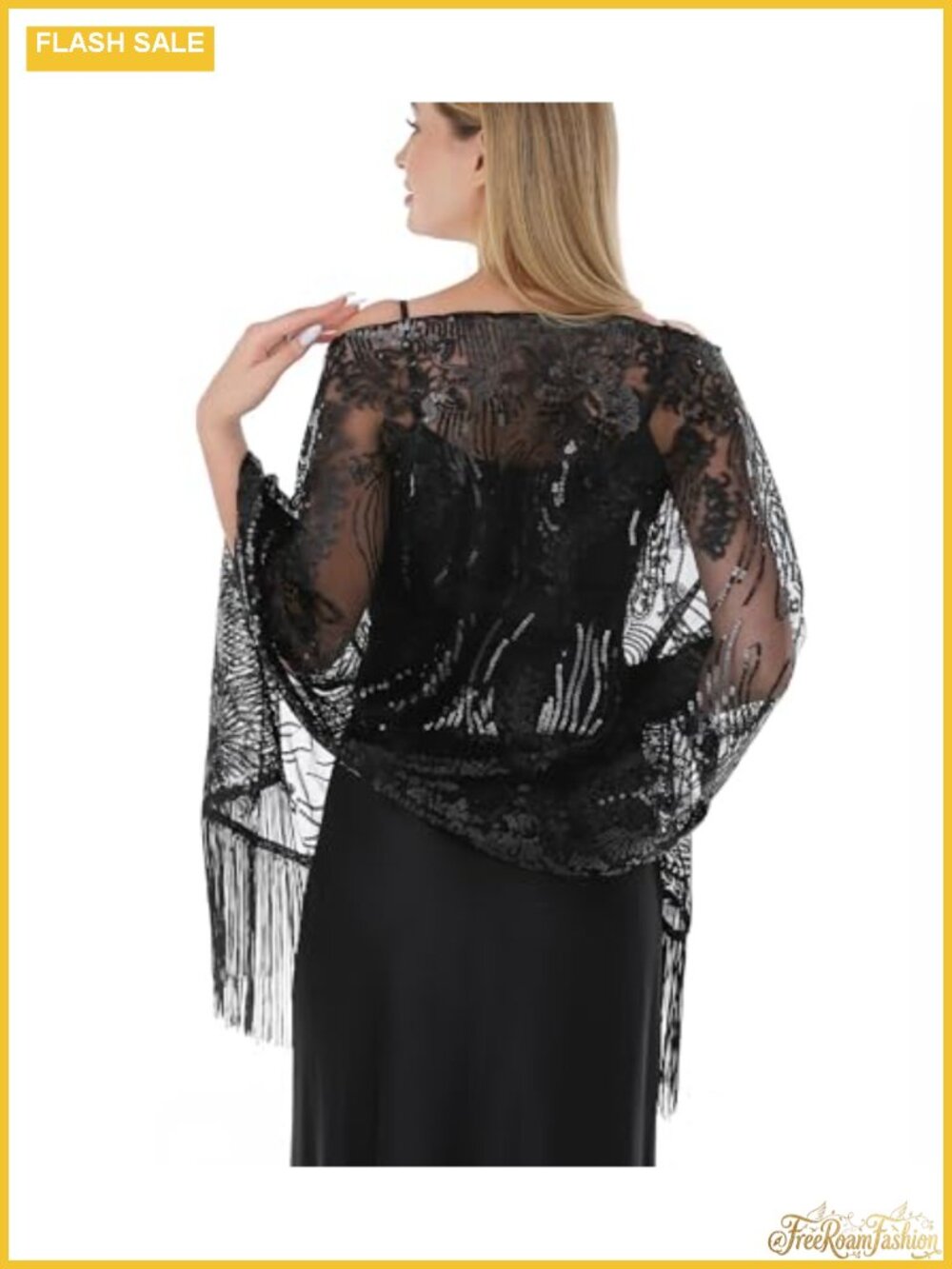 Sequin Shawl Wrap Sheer Mesh Fringe for Evening Formal Wedding